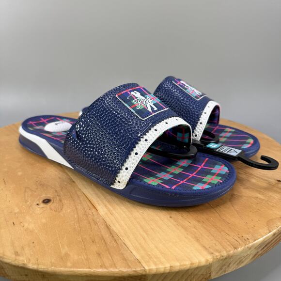 Reef Mulligan Slides Scottish Waters 2 Men's Size 12 Limited Blue Plaid NWT - Picture 1 of 7
